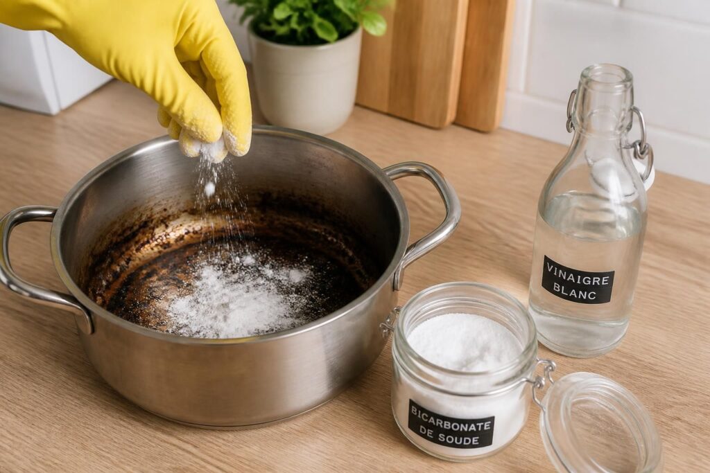 découvrez des astuces efficaces pour nettoyer une casserole en inox brûlée en utilisant du bicarbonate de soude et du vinaigre, pour retrouver votre ustensile comme neuf.