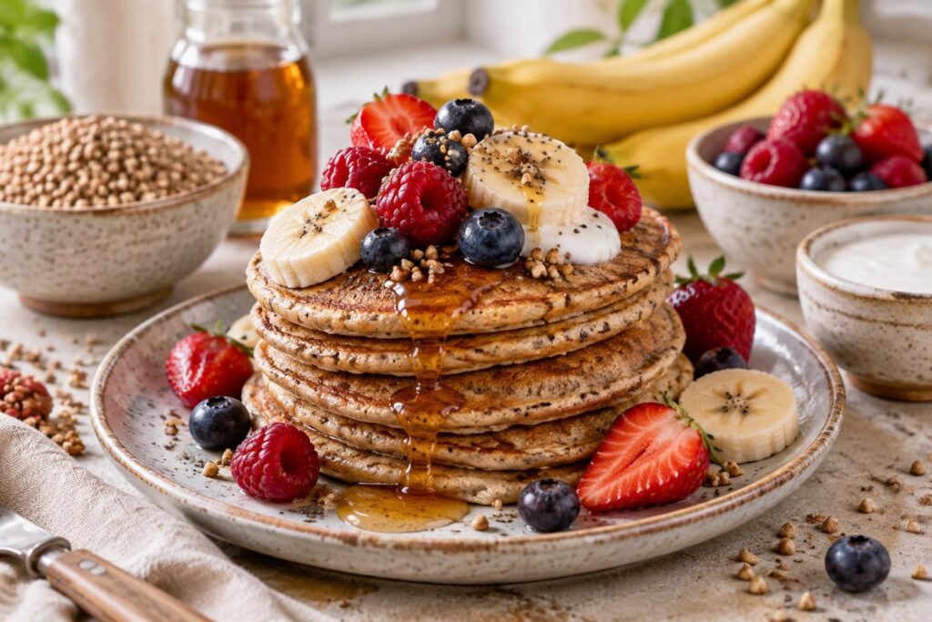 découvrez une recette de pancakes au sarrasin sans gluten et sans œuf, idéale pour un petit déjeuner sain, gourmand et facile à préparer.